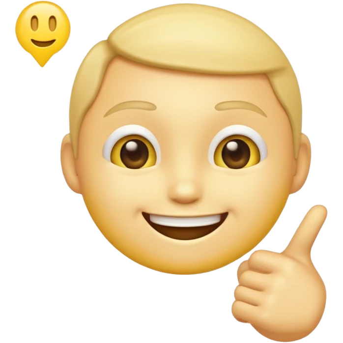 A normal smiling, not realistic looking, yellow emoji like the basic iPhone ones pointing to its head like it has a great idea emoji