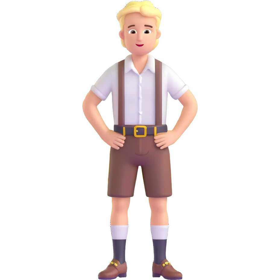 German person in Bavarian lederhosen shrugging with Sicily landscape in background emoji