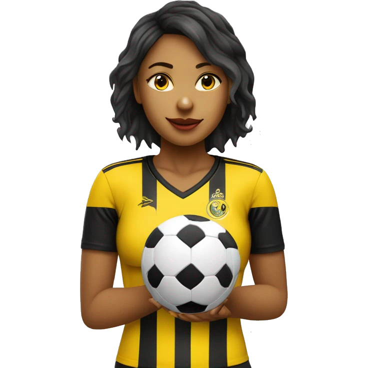 Futbolista chica con balon y camiseta a rayas amarillas y negras emoji