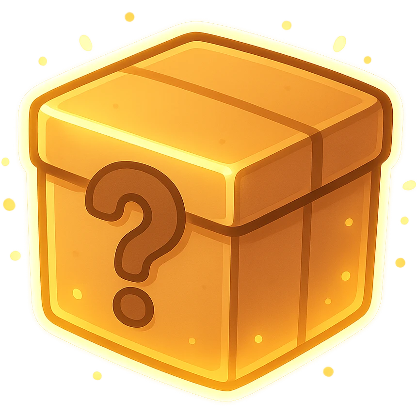 mystery box emoji, closed, glowing edges, cartoon style emoji