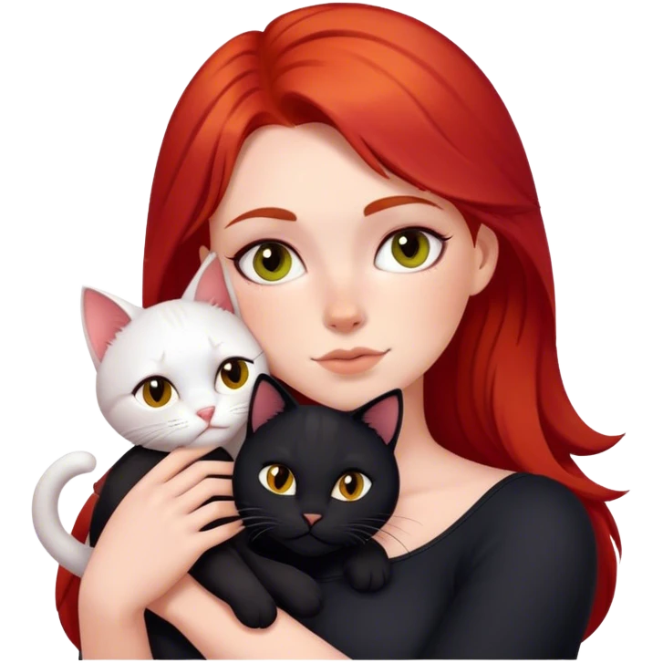 white girl red hair cuddling black cat emoji