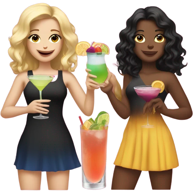 three girls a blonde, a brunette, and a black haired all holding cocktails in their hands emoji