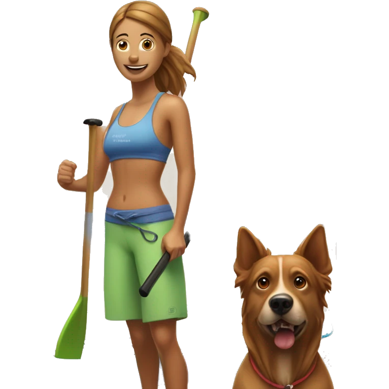 stand up paddle board with girl with brown dog  emoji