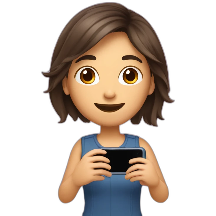 Brune aux cheveux courts qui se prend en selfie avec son téléphone emoji