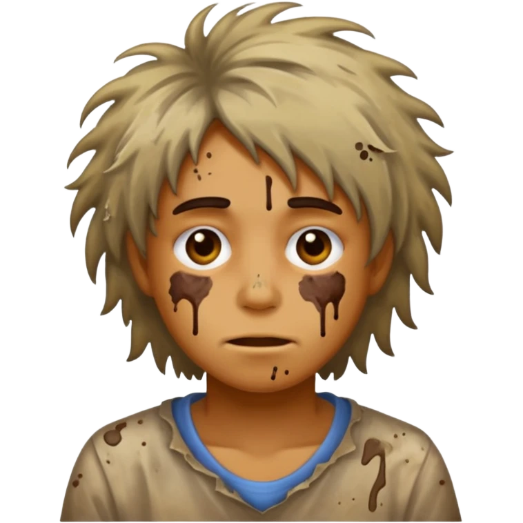 very dirty looking homeless person very very dirty and smelly looking face only, not old with stains everywhere and messy hair and lots of stains on face emoji