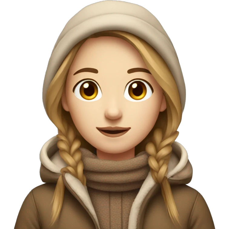 Pretty girl with light brown hair and light brown winter attire on emoji