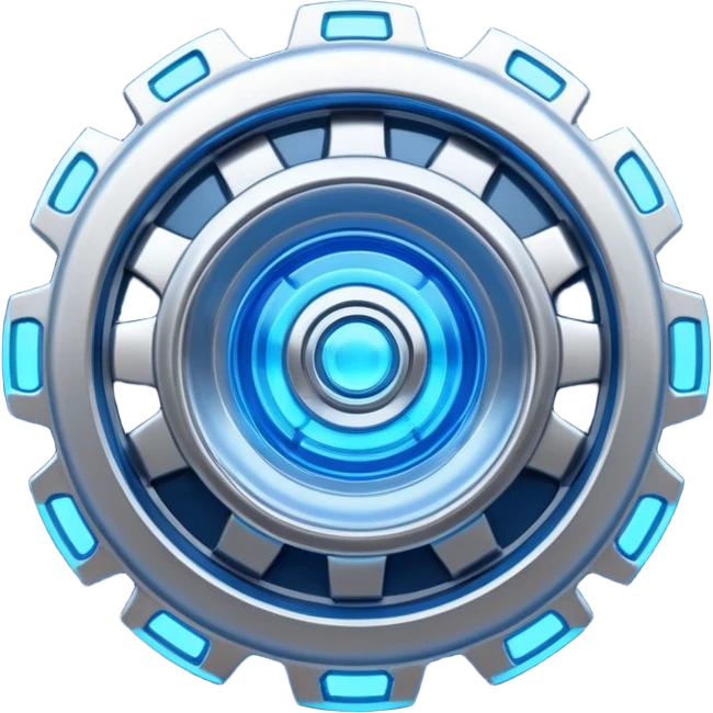 “Futuristic engine emoji, solid thick metal form, visible motion, glowing core, clean modern design. emoji