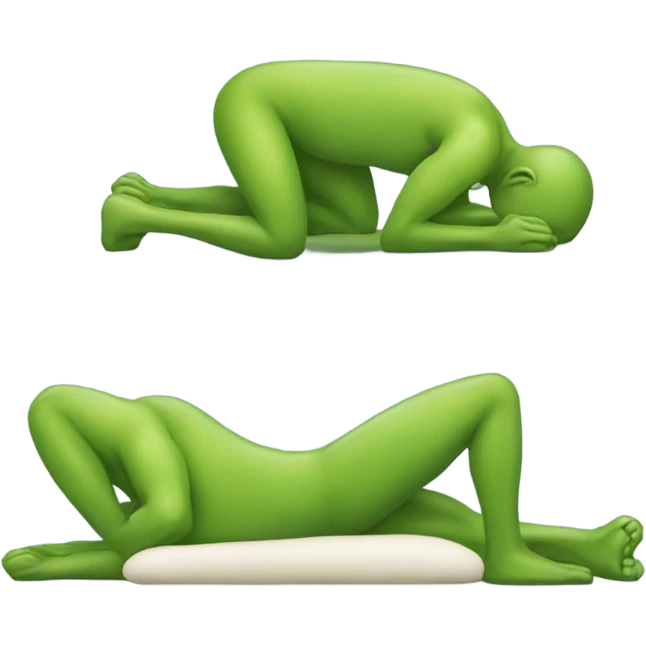 Man sleeping style look from behind, the leg look like frog that want to jump emoji