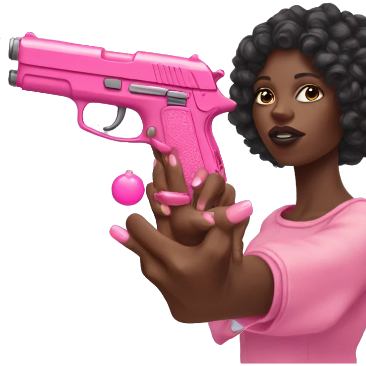 black Girl hand pink nails holding pink gun emoji