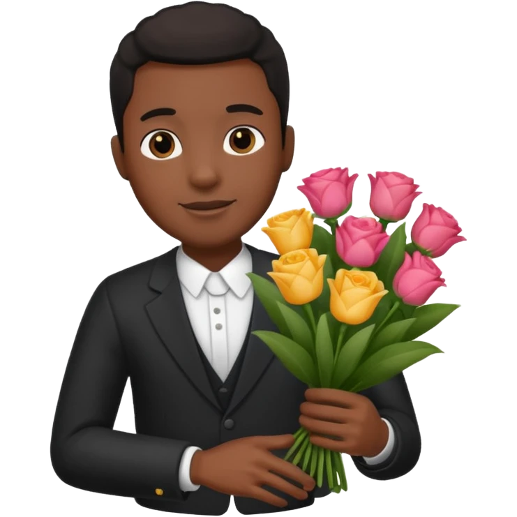 Black Male hand give a bogue of flowers emoji