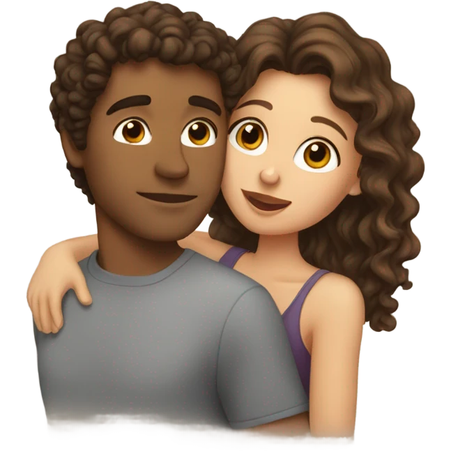 Girl with brown hair kissing guy with curly brown hair  emoji