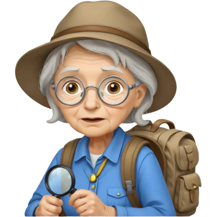 Explorer old woman with backpack and magnifying glass emoji