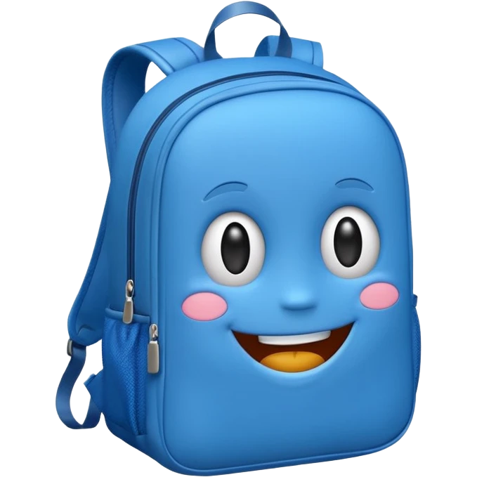 blue backpack with a cheerful face emoji