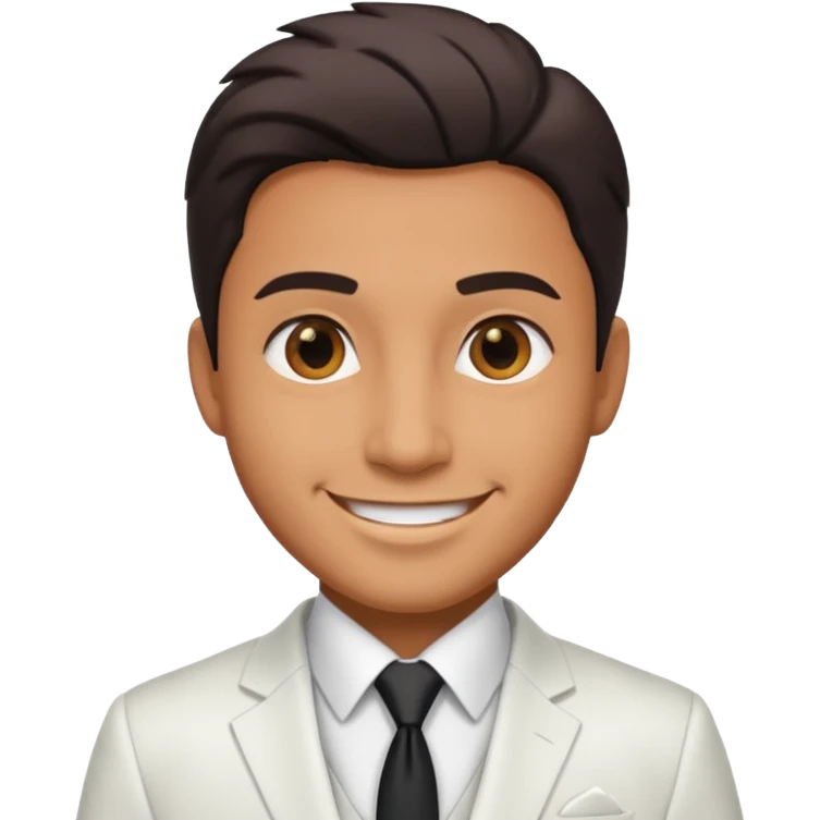 businessman, tan skin, black eyes, white suit emoji