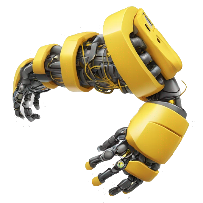 yellow robotic bicep with shocks and circuits that’s attached to the forearm emoji