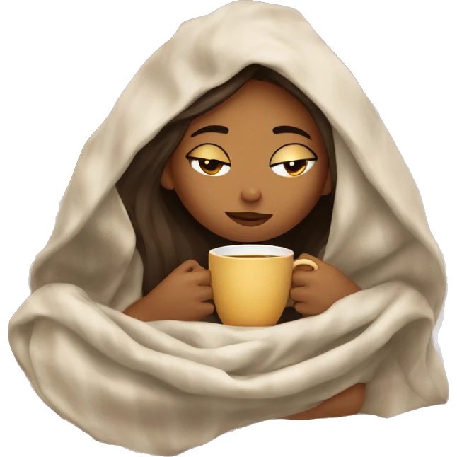 girl inside a blanket sipping coffee eyes closed emoji