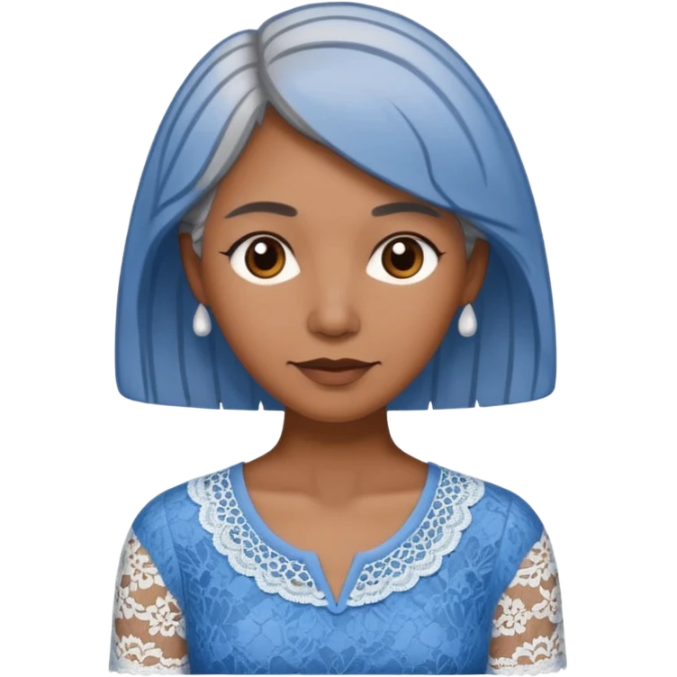 brown skinned grey haired woman with lace patterned blue top emoji