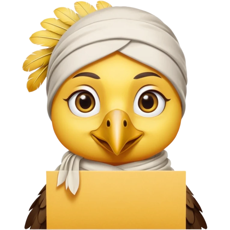 truthahnvogel with headscarf (no human) holding yellow paper emoji