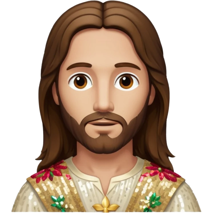 Jesus Christ from The Bible with long brown hair, ivory sequin outfit emoji