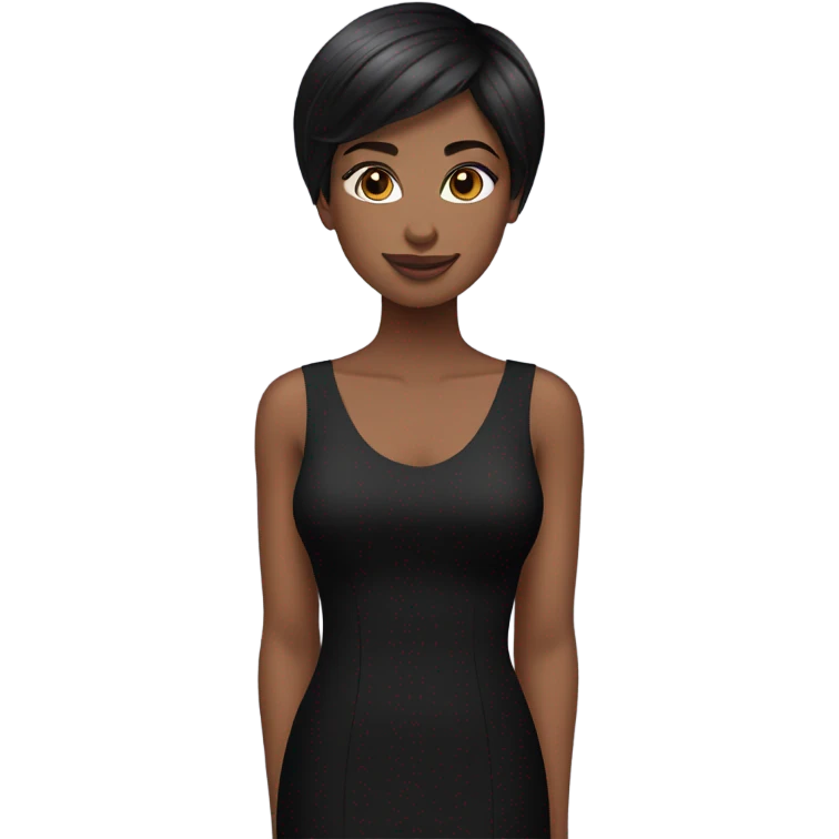 pretty pixie Short straight hair african american brunette with black long dress emoji