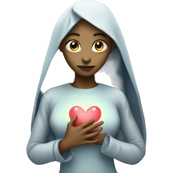 Beautiful Alien puts her right hand on her heart emoji