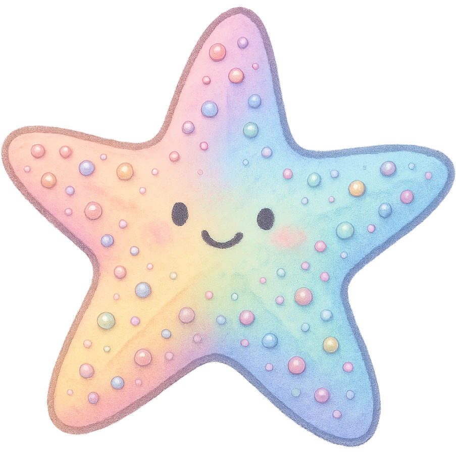 illustrated sea star, pastel rainbow, bedazzled, soft shading, cute but not photorealistic, no background emoji