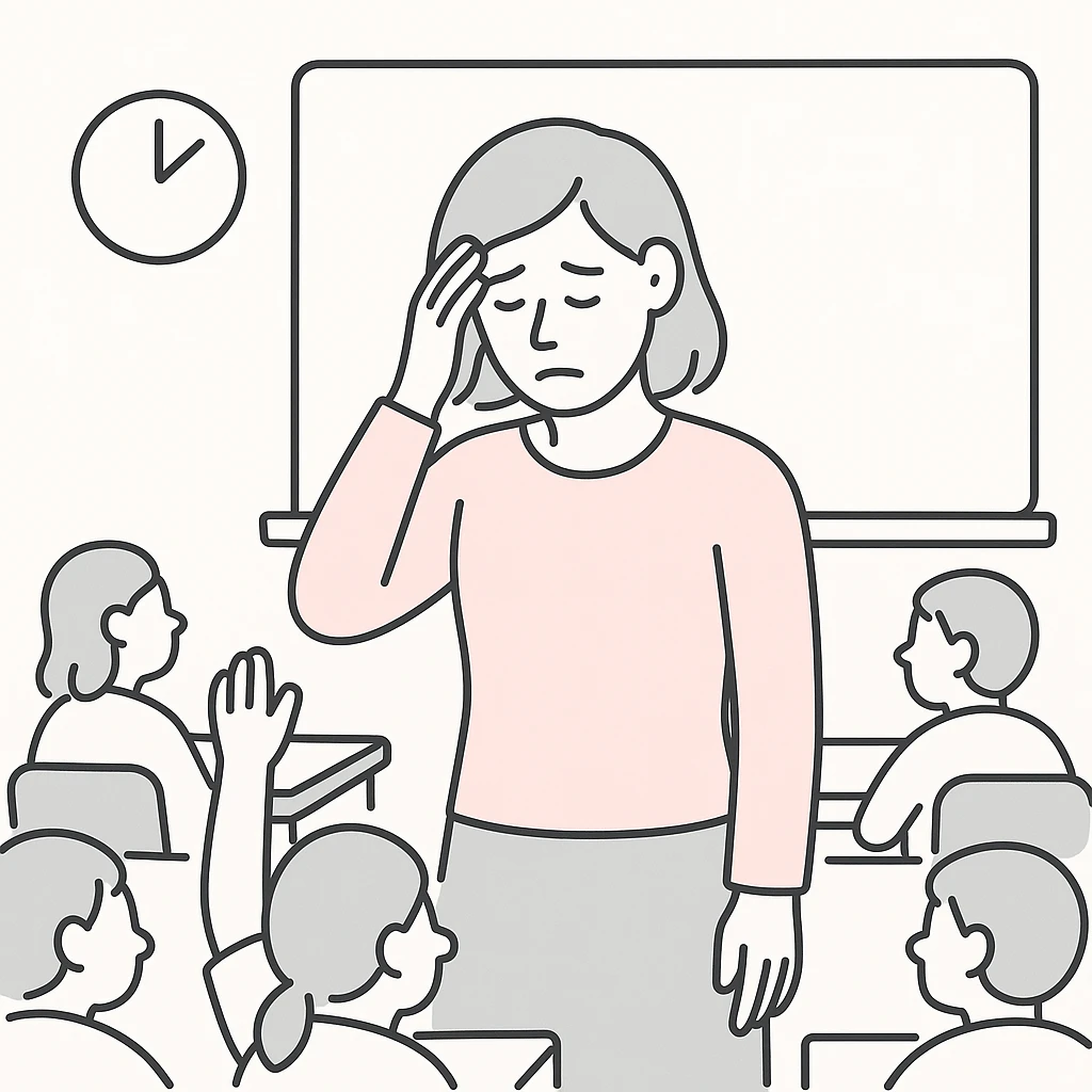 exhausted teacher in a bustling classroom emoji