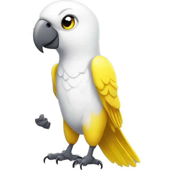 white and yellow parrot  holding a sign with the inscription i love you emoji