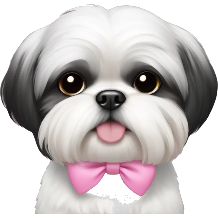 Shihtzu black and white with pink bow emoji