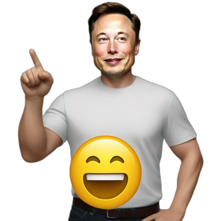 Elon musk pointing to a sign saying AI Group emoji
