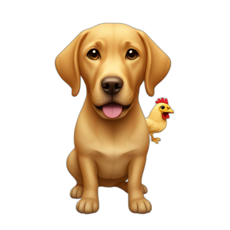 Labrador with a chicken over his head emoji