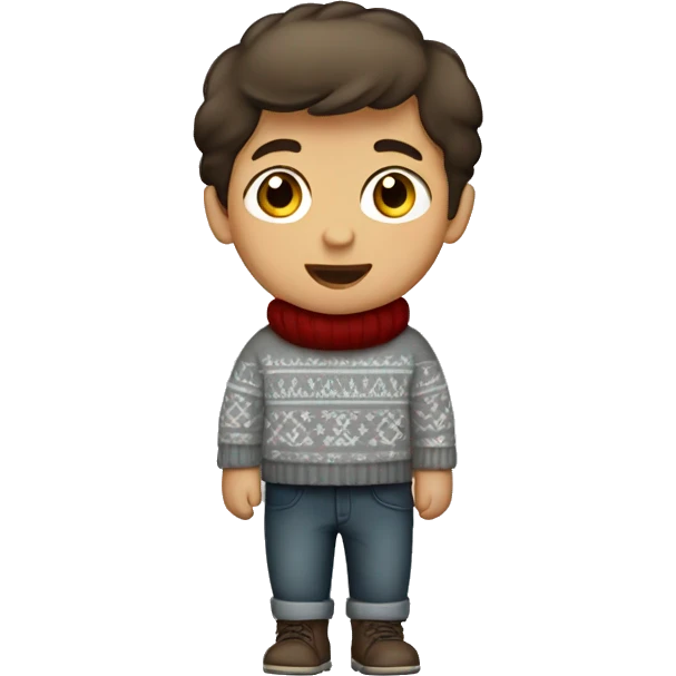 winter, christmas, hispanic, short brown hair, boy, brown eyes, child, full body, grey sweater emoji