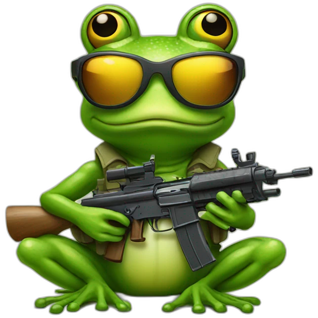 Frog with sunglasses and machine gun emoji