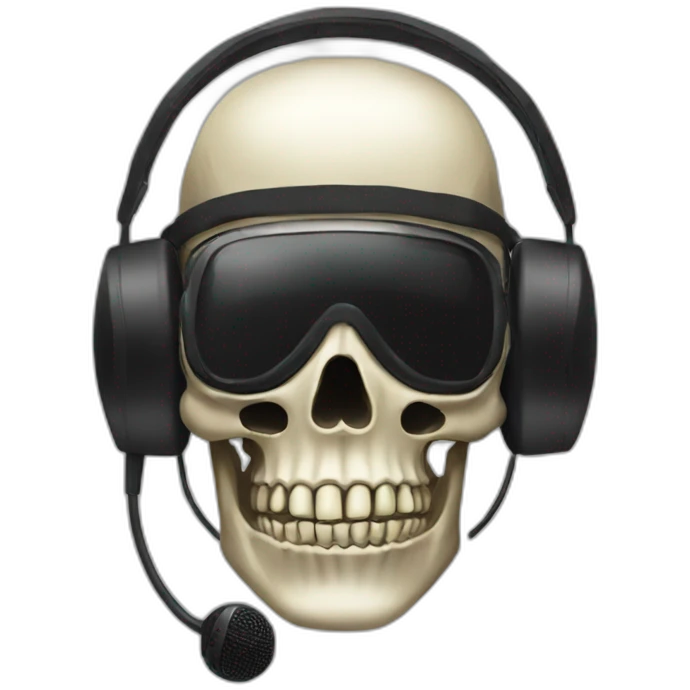 Military Skeleton mask with a long black mask underneath it and headset with a microphone emoji
