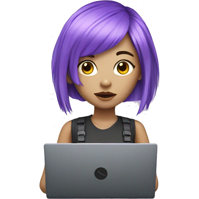 cyber girl with violet hairs and laptop emoji