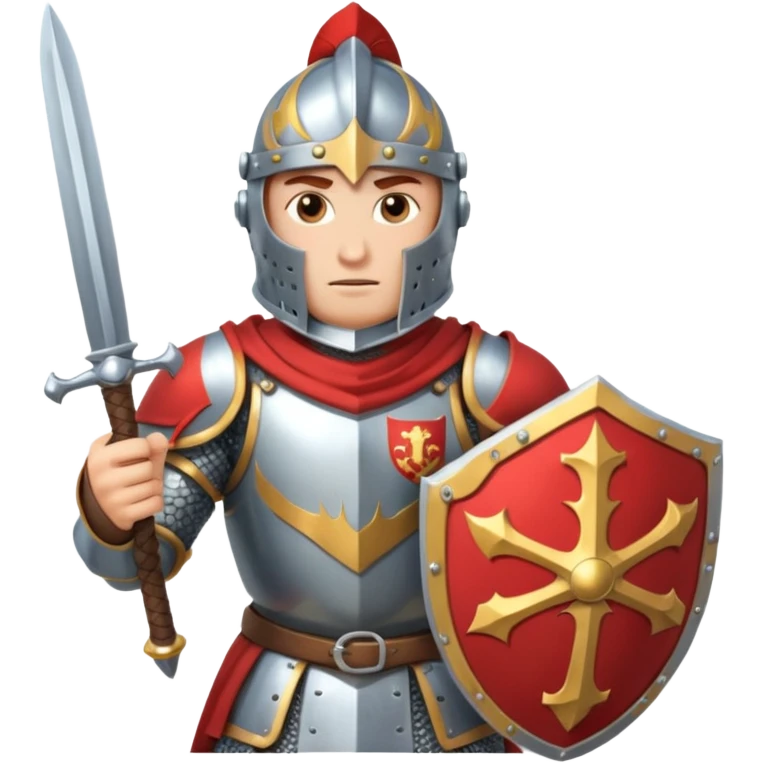 A knight in fighting action with a sword and shield emoji