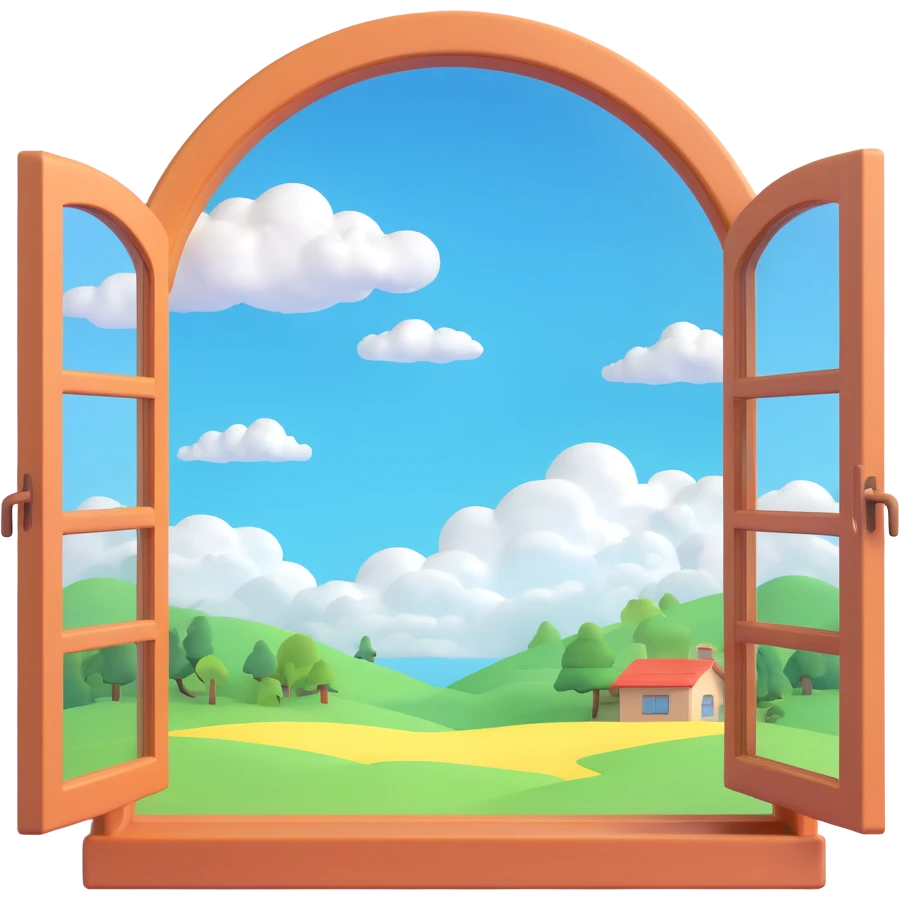 a big full width/height window with a idyllic scenery skylight and clouds visible emoji