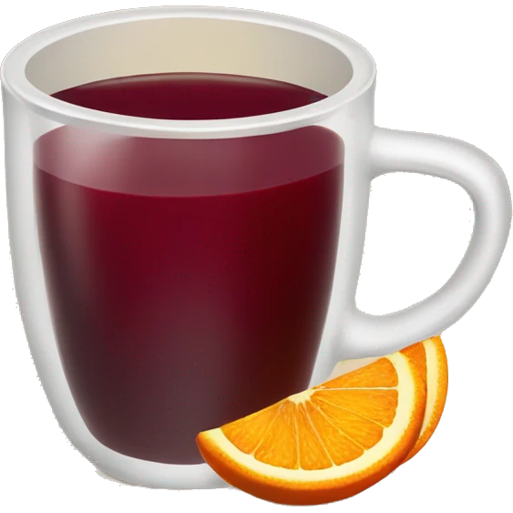A Christmas mug of hot mulled wine, steaming with cinnamon and an orange slice. emoji