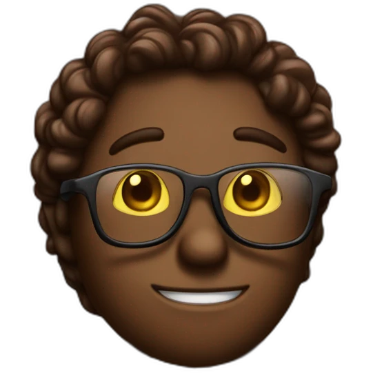 A chocolate colored doodle wearing a suit and glasses on the stand in court emoji