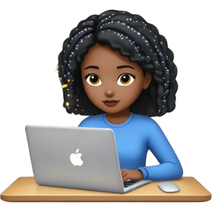 black pretty girl working hard with sparkles on laptop emoji