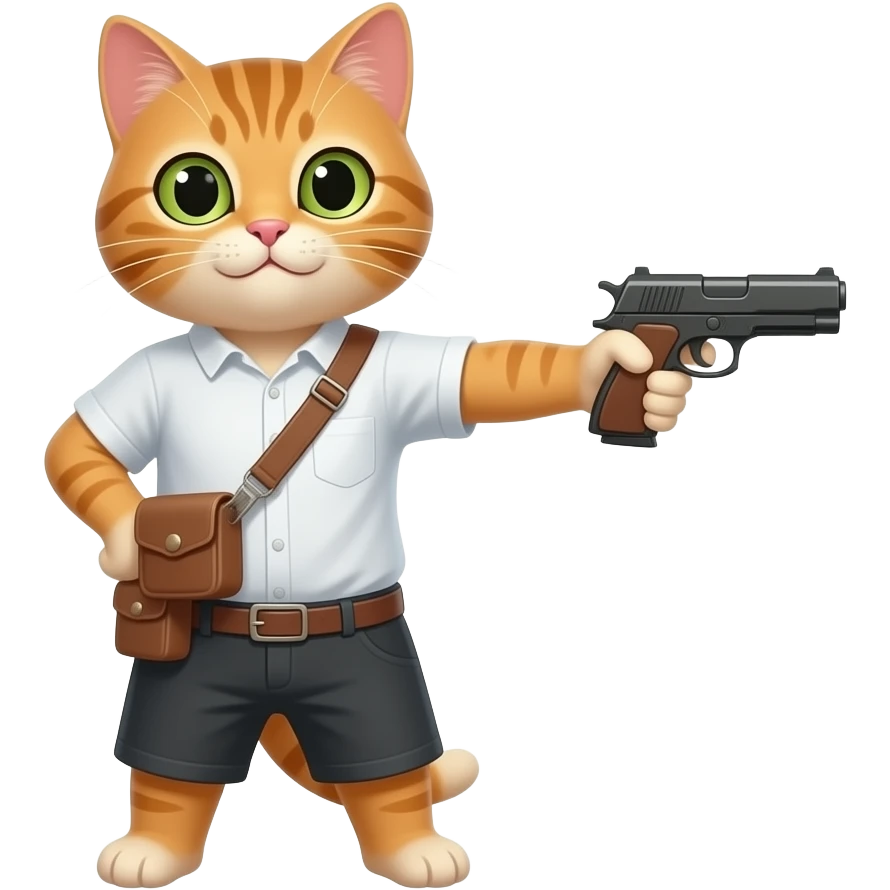 A cat holding a gun pointing at you emoji