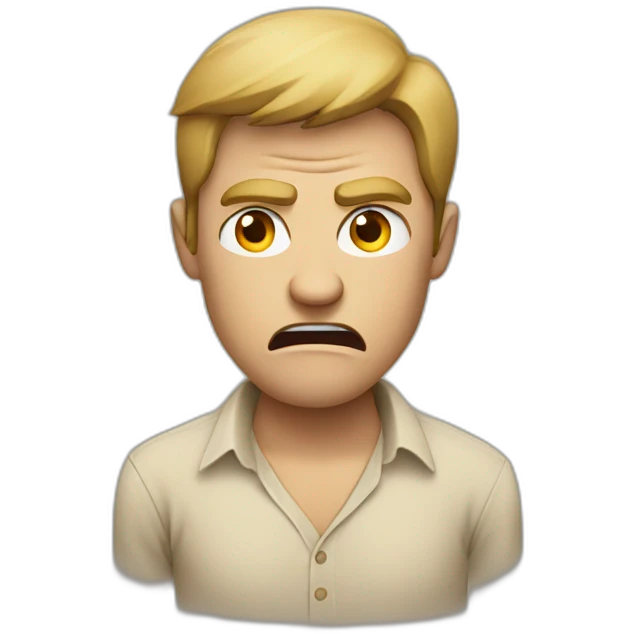 Man with beige shirt angry defying face emoji