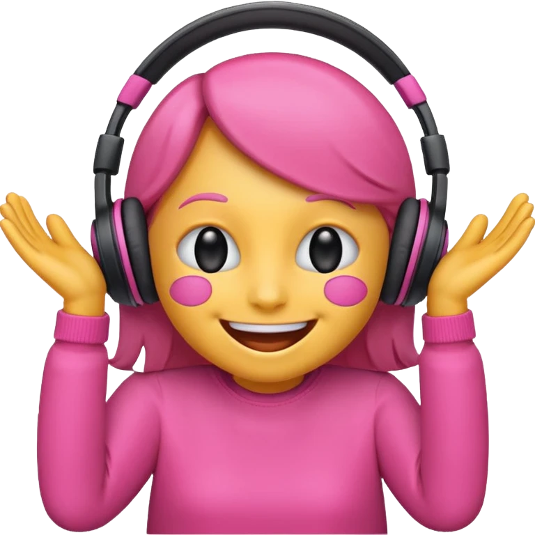 Create a pink happy emoji who listens to music emoji