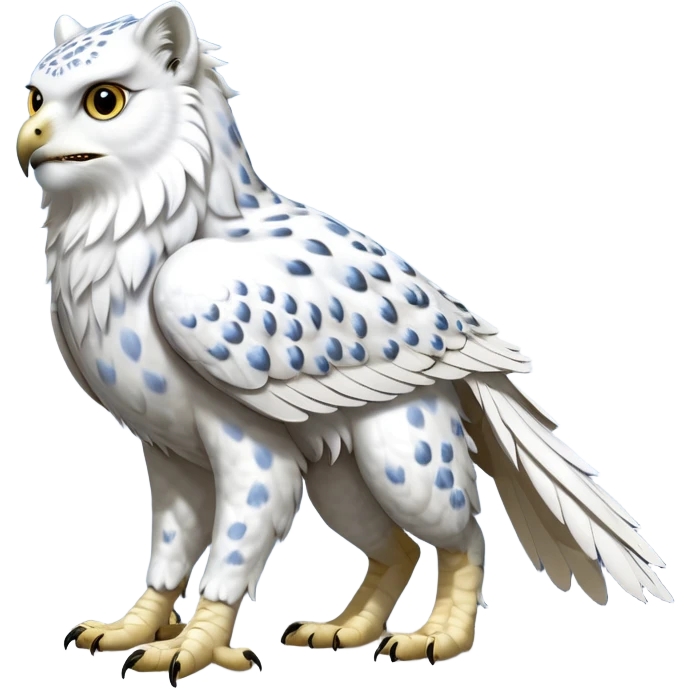 Beaked beaky beak-mouthed Realistic wild natural elegant pretty beautiful handsome shiny colorful furry 4-legged digitigrade snow-leopard-snowy-owl-gryphon-griffin-albino-lion-fusion-hybrid-fursona-furry-animal-creature, full body, hyper-realism, long tufted tail emoji
