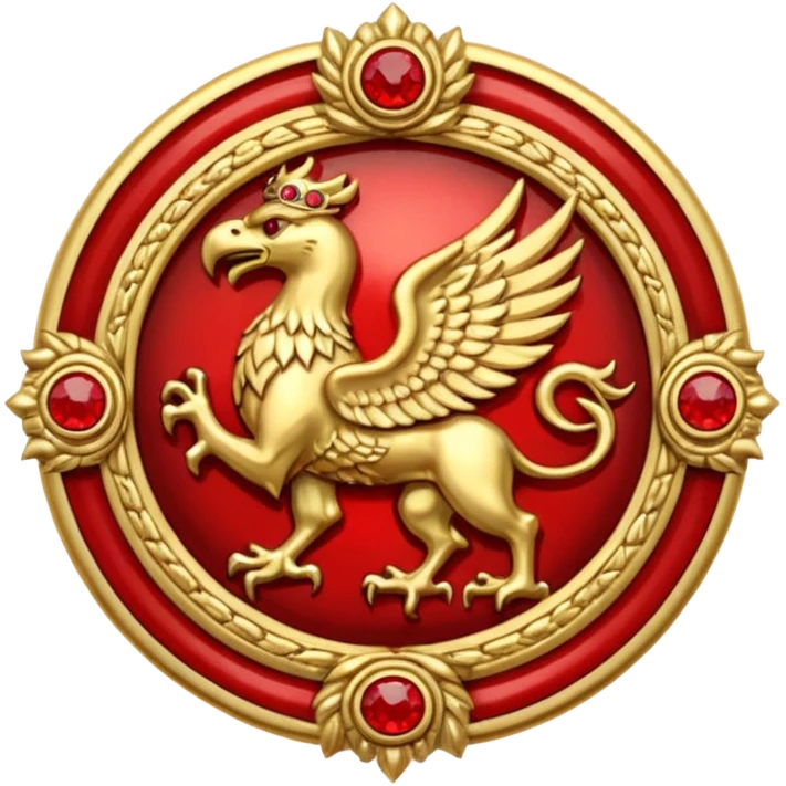 Golden griffin crest / brosch in a circle with red gems and no background emoji