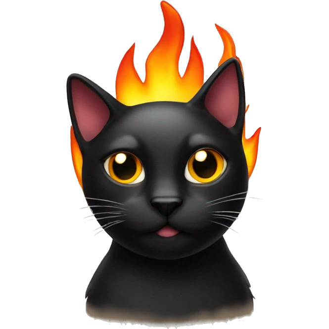 a black cat and a fire around it emoji
