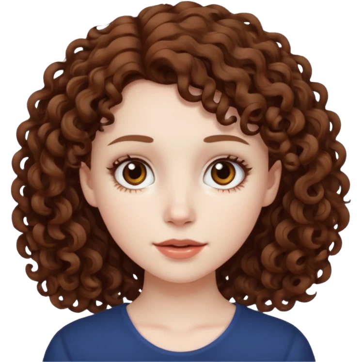 pale girl with medium brown curly hair, white skin and brown eyes   emoji