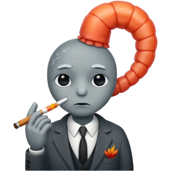 a sad mafia looking shrimp smoking a cigarette  emoji