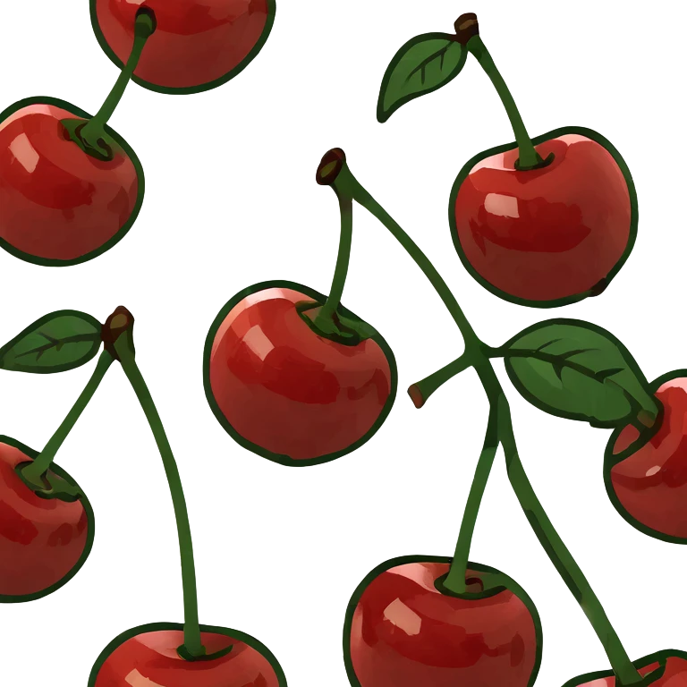 3D style pair of shiny red cherries with green stem emoji