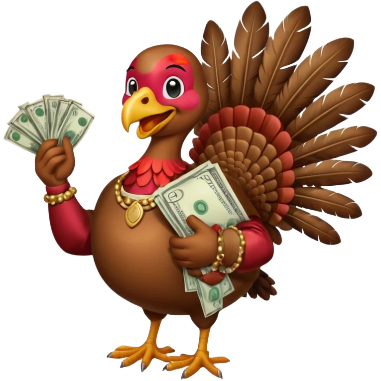 Can you create a turkey warming up a bag of money emoji